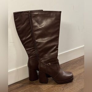 Brown Leather Knee-High Boots